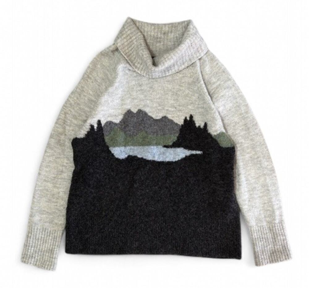 LL Bean Turtleneck Sweater Mountains Lake Outdoors Scene Women’s XL